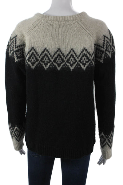Wyeth Womens Fair Isle Pullover Sweater Black Crew Neck Long Sleeve Size S