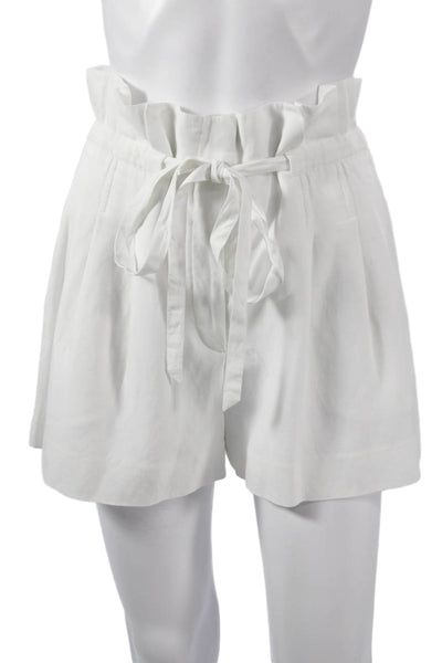 Club Monaco Women Paperbag Shorts White Lyocell Linen Size 0