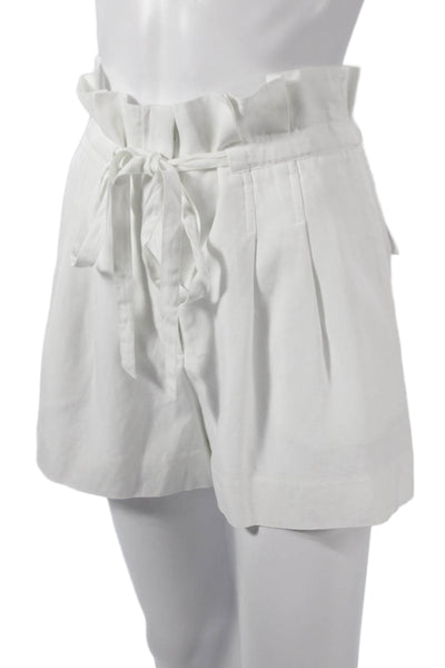 Club Monaco Women Paperbag Shorts White Lyocell Linen Size 0
