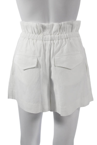 Club Monaco Women Paperbag Shorts White Lyocell Linen Size 0