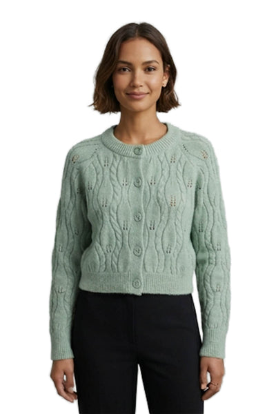 Zara Women Cardigan Solid Green Long Sleeve Round Neck Size S