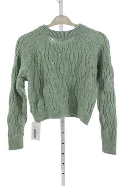 Zara Women Cardigan Solid Green Long Sleeve Round Neck Size S