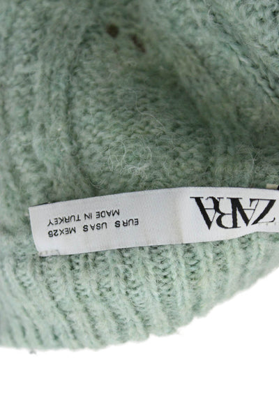 Zara Women Cardigan Solid Green Long Sleeve Round Neck Size S