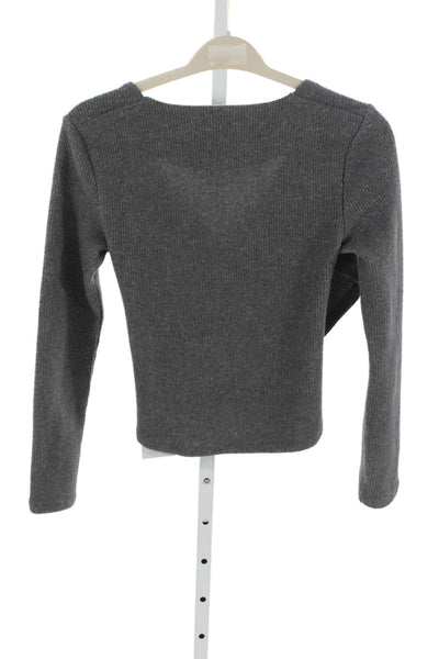 Zara Womens Basic Gray V-Neck Long Sleeve Blouse Size S