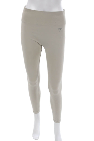 GYMSHARK Womens Ankle Leggings Beige Polyester Solid Sports Size M
