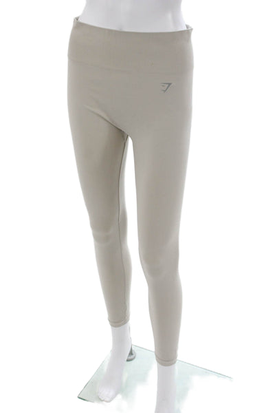 GYMSHARK Womens Ankle Leggings Beige Polyester Solid Sports Size M