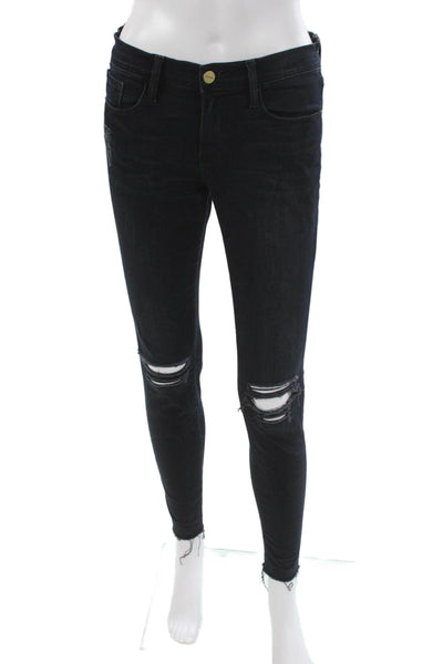 Frame Women Skinny Jeans Black High Rise Cotton Blend Button Size 27