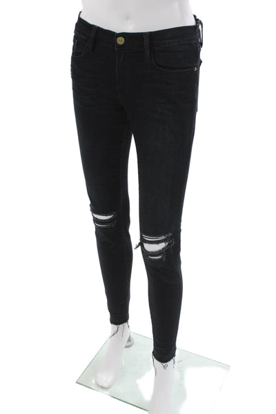 Frame Women Skinny Jeans Black High Rise Cotton Blend Button Size 27