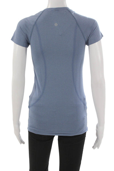 Lululemon Womens Striped Blue Nylon Crew Neck Pullover Short Sleeve Size 4