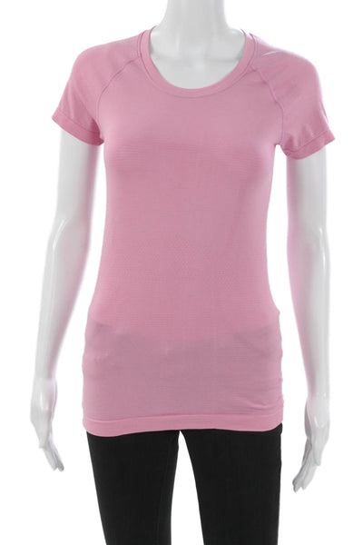 Lululemon Womens Basic Scoop Neck Short Sleeve Nylon T-Shirt Pink Size 4