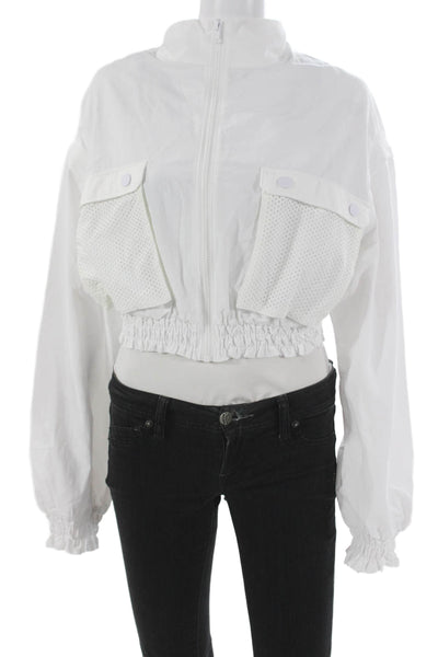 Spiritual Gangster Womens Windbreaker Jacket White Nylon Zip Long Sleeve Size S