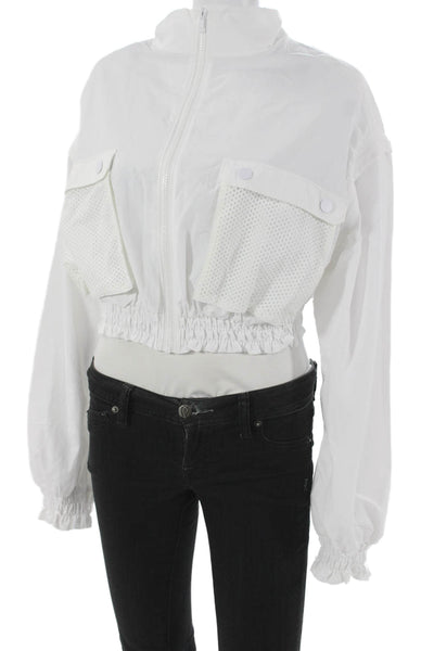Spiritual Gangster Womens Windbreaker Jacket White Nylon Zip Long Sleeve Size S