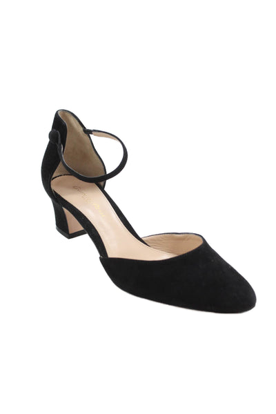 Gianvito Rossi Womens Block Heel Ankle Strap Pumps Black Suede Size 39