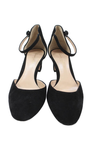 Gianvito Rossi Womens Block Heel Ankle Strap Pumps Black Suede Size 39