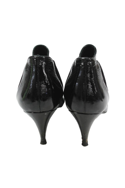 Prada Womens Slip On Cone Heel Pointed Toe Patent Leather Booties Black Size 39
