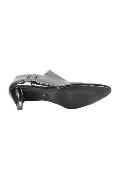 Prada Womens Slip On Cone Heel Pointed Toe Patent Leather Booties Black Size 39