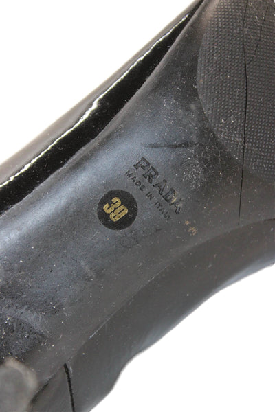 Prada Womens Slip On Cone Heel Pointed Toe Patent Leather Booties Black Size 39