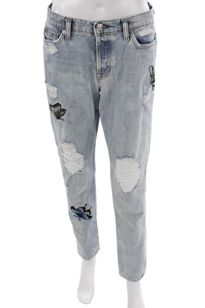 Hudson Women Straight Blue High Rise Butterfly Jeans Button 100% Cotton Size 26