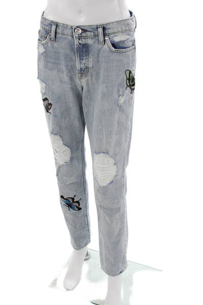 Hudson Women Straight Blue High Rise Butterfly Jeans Button 100% Cotton Size 26