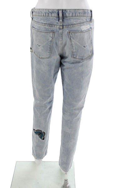 Hudson Women Straight Blue High Rise Butterfly Jeans Button 100% Cotton Size 26