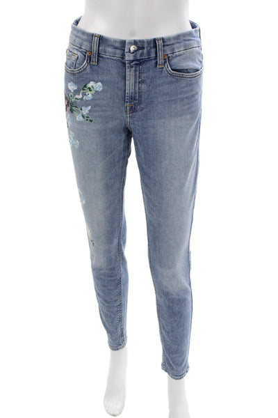7 For All Mankind Women Blue Floral Skinny Jeans Size 27