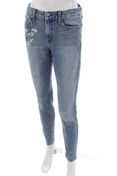 7 For All Mankind Women Blue Floral Skinny Jeans Size 27