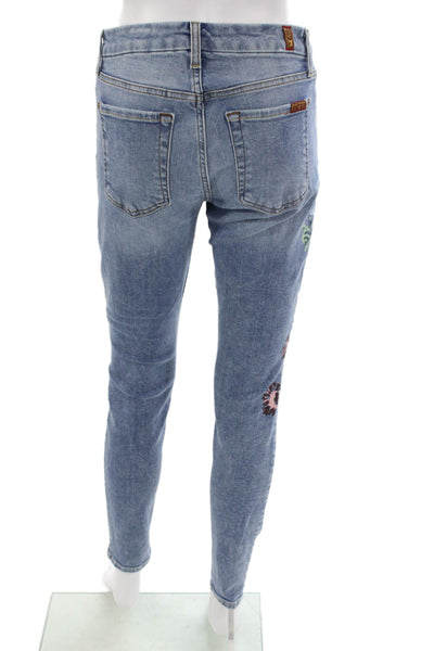 7 For All Mankind Women Blue Floral Skinny Jeans Size 27