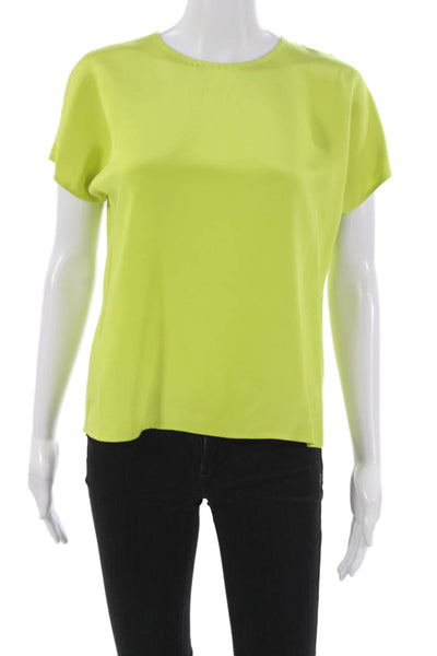 Carolina Herrera Women Silk Green Round Neck Short Sleeve Basic Blouse Size 6