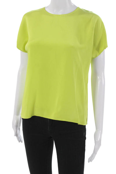 Carolina Herrera Women Silk Green Round Neck Short Sleeve Basic Blouse Size 6