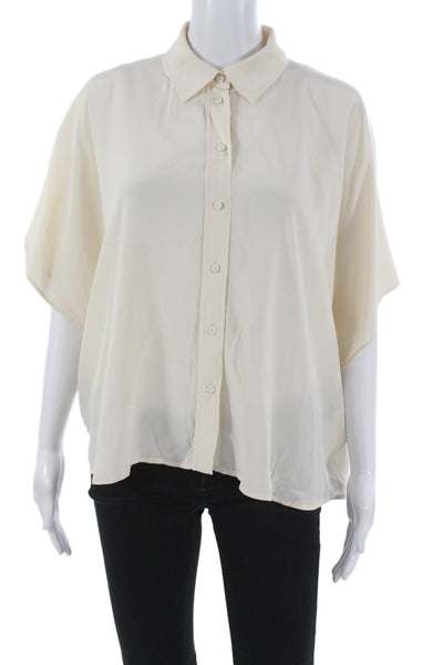 Momoni Womens Ivory Collared Short Sleeve Button-Up Top Acetate Silk Size 38