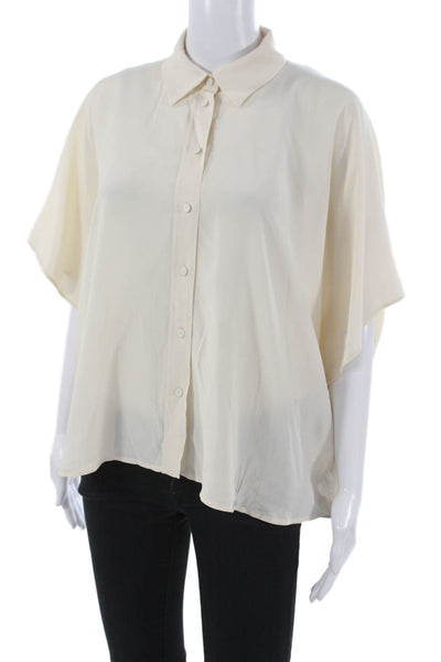 Momoni Womens Ivory Collared Short Sleeve Button-Up Top Acetate Silk Size 38