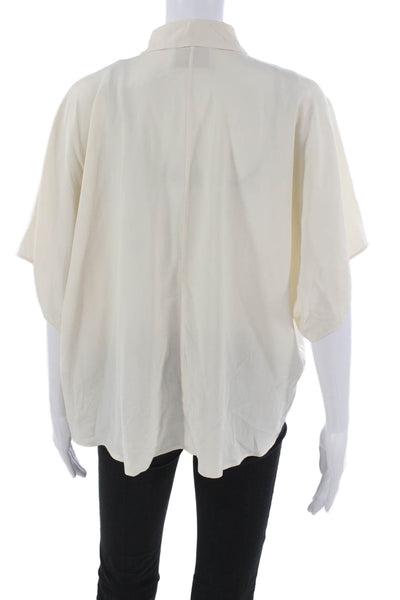 Momoni Womens Ivory Collared Short Sleeve Button-Up Top Acetate Silk Size 38