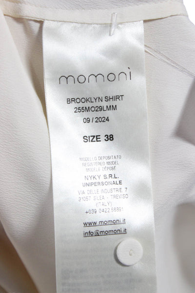 Momoni Womens Ivory Collared Short Sleeve Button-Up Top Acetate Silk Size 38