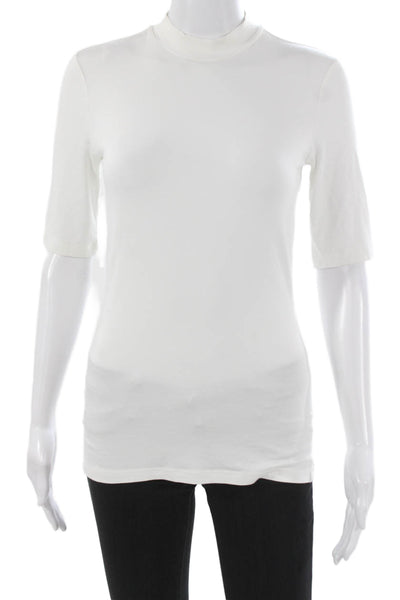 Saks Fifth Avenue Womens Basic Mock Neck Short Sleeve T-Shirt White Size XS