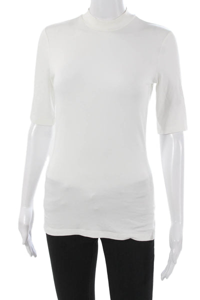 Saks Fifth Avenue Womens Basic Mock Neck Short Sleeve T-Shirt White Size XS