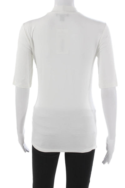 Saks Fifth Avenue Womens Basic Mock Neck Short Sleeve T-Shirt White Size XS