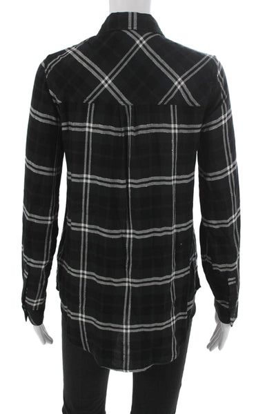 Beach Lunch Lounge Womens Black Plaid Collared Long Sleeve Button Up Size XS
