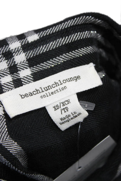 Beach Lunch Lounge Womens Black Plaid Collared Long Sleeve Button Up Size XS