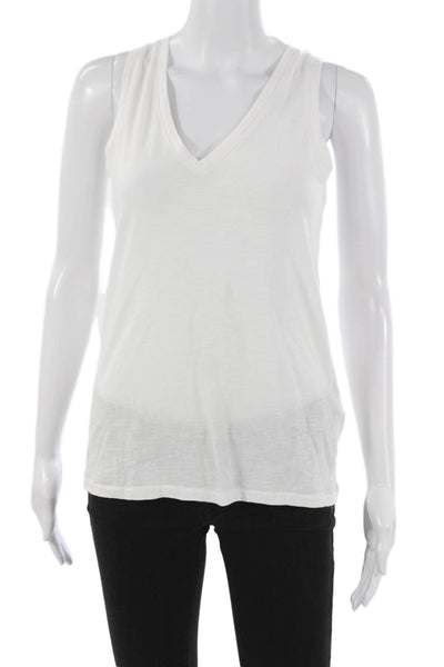 Madewell Women White V-Neck Sleeveless Basic Tank Organic Cotton Size 2XS