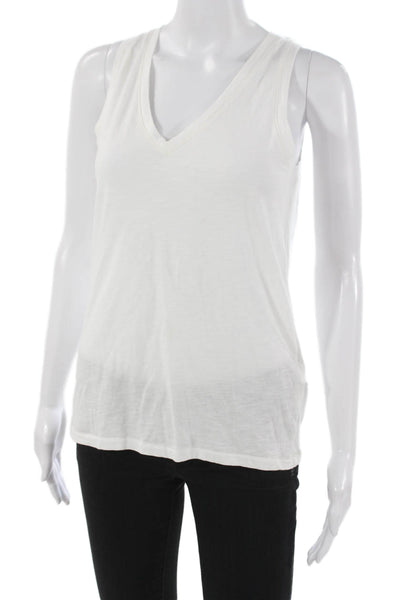 Madewell Women White V-Neck Sleeveless Basic Tank Organic Cotton Size 2XS
