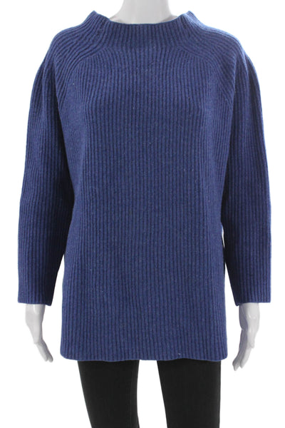 Ann Mashburn Womens Blue Super Geelong Wool Mock Neck Pullover Sweater Size L