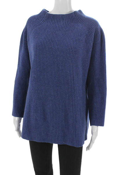 Ann Mashburn Womens Blue Super Geelong Wool Mock Neck Pullover Sweater Size L