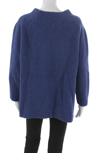Ann Mashburn Womens Blue Super Geelong Wool Mock Neck Pullover Sweater Size L