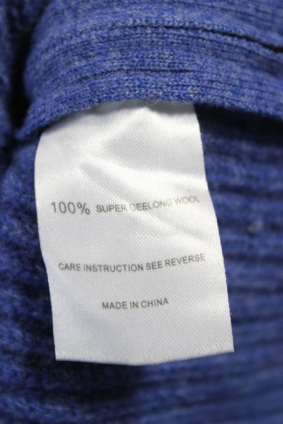 Ann Mashburn Womens Blue Super Geelong Wool Mock Neck Pullover Sweater Size L