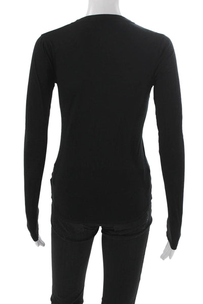 James Perse Womens Black Cotton V Neck Long Sleeve Shirt Size 0