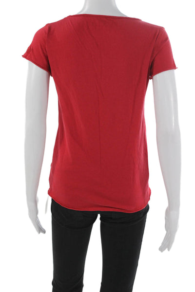 Zadig & Voltaire Women Shirt Red Cotton V Neck Graphic Short Sleeve Size XS