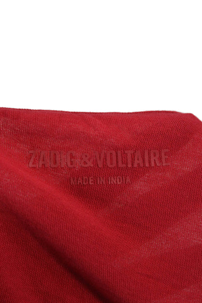 Zadig & Voltaire Women Shirt Red Cotton V Neck Graphic Short Sleeve Size XS