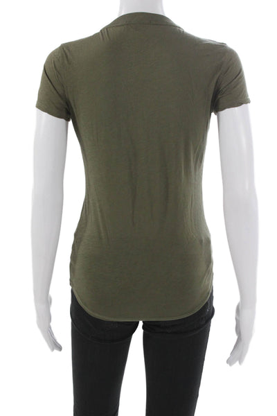 James Perse Women Green V Neck Short Sleeve Solid Cotton Shirt Size 0