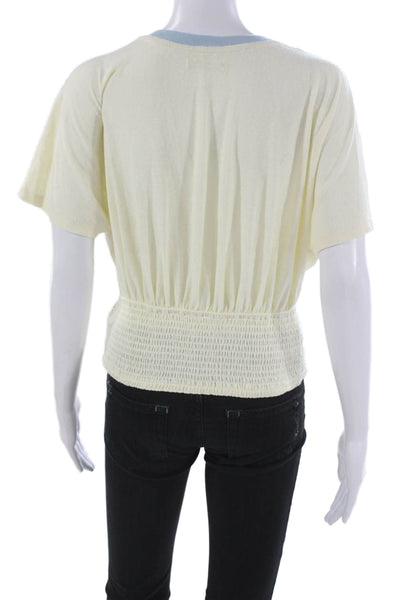 We The Free Women White Cotton Graphic Crew Neck Short Sleeve Shirt Size S