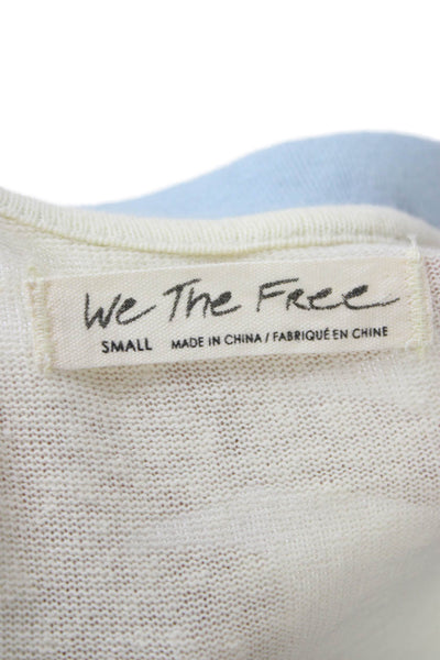 We The Free Women White Cotton Graphic Crew Neck Short Sleeve Shirt Size S
